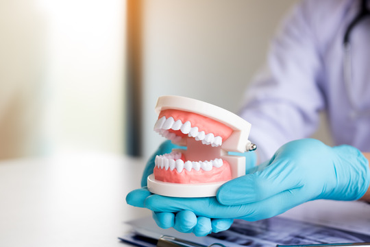 person holding dentures